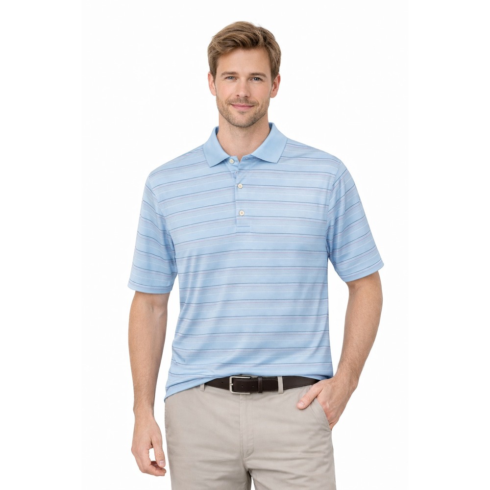 NEW Bobby Jones Collection Mercerized Cotton Golf Shirt Light Blue Stripes M NWT